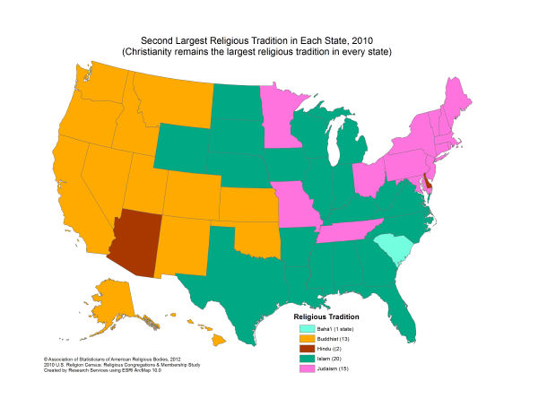 170325 Second Biggest Religion In Each State